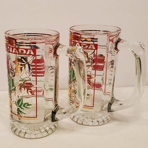 2 Vintage Canada Glass Mugs.Marked Canada.